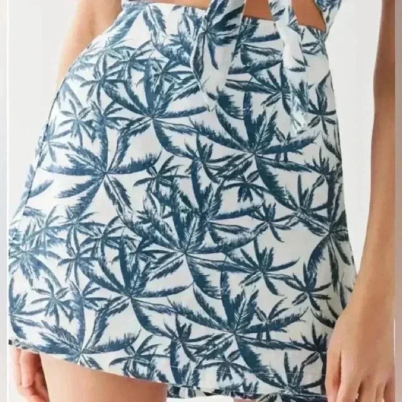 Urban Outfitters Linen Palm Tree Wrap Mini Skirt - Picture 1 of 6
